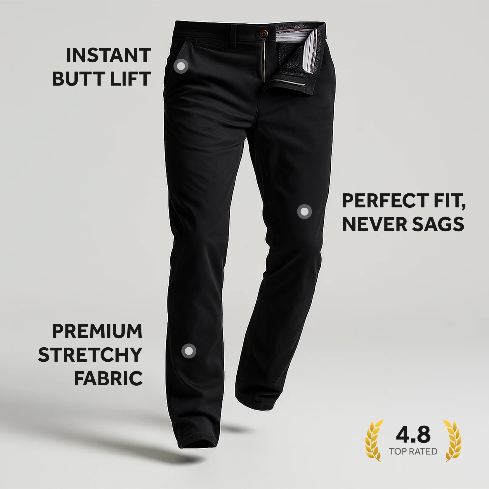 Feel Good Solid Black Chinos - Image 9